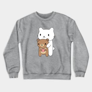 Cute Cat and Brown Bear T-Shirt Crewneck Sweatshirt